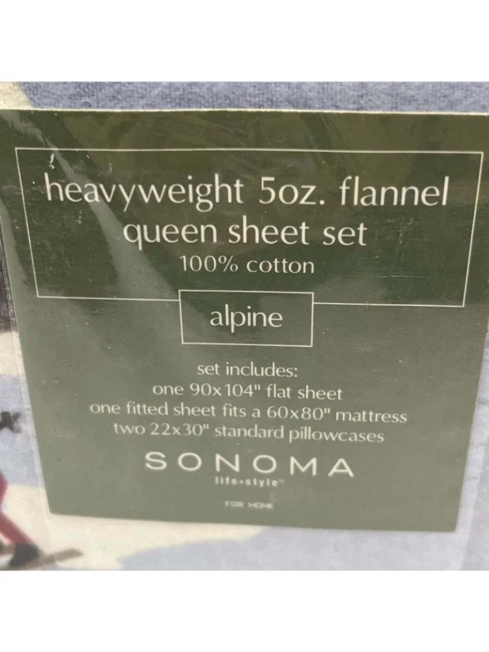 Sonoma Queen Flannel Sheet Set Blue Alpine Ski Lodge Fitted Flat Pillowcases